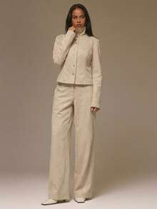 MUSERA High Night Suede Look Fitted Seam Detail Popper Button Through Jacket Cool Girl, Streetstyle, Cute, , , Winter Spring - Cream - View 6