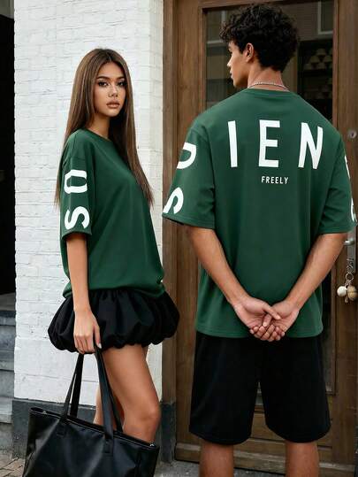 Manfinity Unisex Knitted Casual Print Short Sleeve Top And Shorts 2Pcs Set Summer Outfit, School