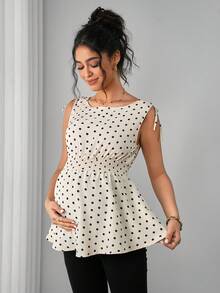 Momance Maternity Polka Dot Print Knotted Shoulder & Waist Stylish Camisole