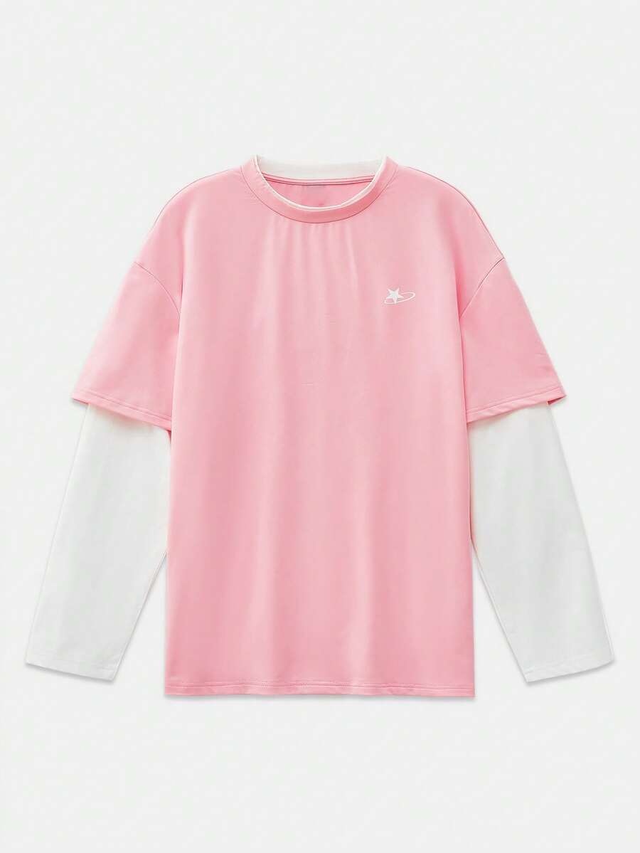 SWAVVY 男士休闲二合一长袖T恤 - 粉色 - 查看 1