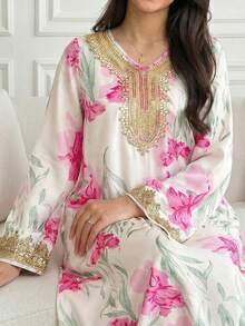 SHEIN Teen Girls Retro Embroidered Dress - Multicolor - View 5