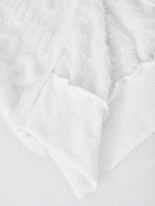 1件女童时尚连帽外套，黑色爱心提花双面抓绒长袖拉链连帽衫，带毛领，短款下摆，适合室内/室外、派对、运动、通勤、四季皆宜 - 白色 - 查看 8