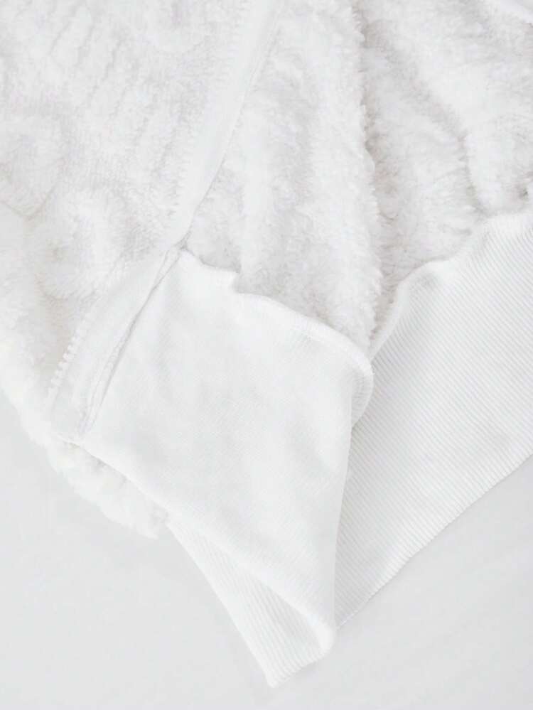 1 st. trendig huvjacka för flickor, svart hjärtformad jacquard, dubbelsidig fleece, långärmad huvjacka med dragkedja och pälskant, kort beskuren fåll, lämplig för inomhus/utomhus, fest, sport, pendling, året runt - Vitt - Visa 8