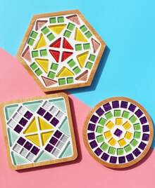 1set Diy Mosaic Coaster Material Kit For Parent-Child Activities, Girls' Toy, Handmade Diy Material - Multicolor - View 1