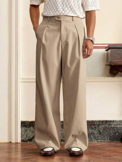 EASEVO Plus Size Men's Casual Woven Apricot Color Long Pants