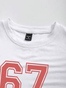 Manfinity Dauomo 男士白色 6、7、67 图案圆领短袖简约 T 恤，夏季款 - 白色 - 查看 6