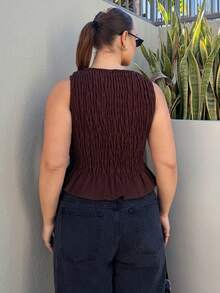 Nezia Cruz Plus Size Women Summer Boho Elastic Ruched Camisole Top - Brown - View 2