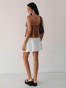 Almamuse Women's Polka Dot Bow Decor Ruffle Camisole, Fashionable & Versatile For Dates And Outings Brown Polka Dot Dress Pokadot Top Brown Top Women - Brown - View 5