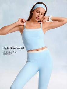 GLOWMODE 24'' FeatherFit™ Soft Start Buttery-Soft Contrasting Seams Side Stripes 2-Piece Leggings Low Impact Yoga Pilates Studio Daily Casual Wear - Blue Day - View 3