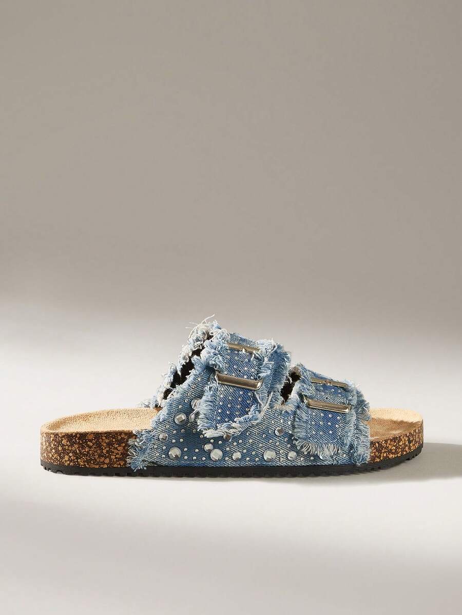 Solecia Women's Buckle Design Daily Versatile Fashion Half-Drag Flat Sandals - Baby Blue - View 1