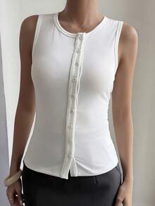 Livesso Damen Figurbetonte Business Lässig Ärmellos T-Shirt, geeignet für Büro, Straße, Pendeln, Frühling/Sommer - Weiss - Übersicht 4