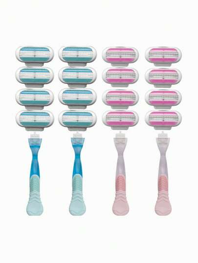 1 Set Of Razor Cartridge With Plastic Handle For Comfort