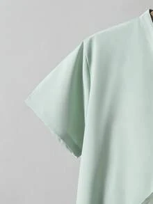 Vacaura 1pc Solid Color Casual Minimalist Open Collar Shirt For Teenage Boys, Comfortable Fabric, Fresh Natural Color, Suitable For School, Daily, Spring, Summer, Autumn Wear - Green - View 3
