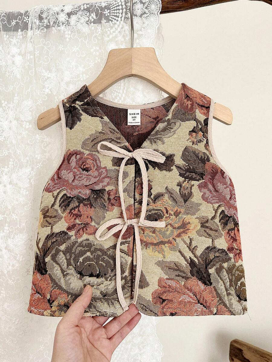 LMoss Kids Young Girl Ditsy Floral Casual Vest - Multicolor - View 1