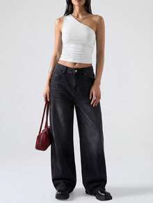 SHEIN EZwear Summer TopsOne Shoulder Ruched Side Crop Top - White - View 4