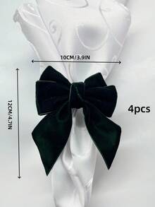 4个布艺蝴蝶结餐巾环，适合圣诞餐桌装饰，蝴蝶结、蕾丝蝴蝶结、派对婚礼蝴蝶结餐巾环 - 彩色 - 查看 3