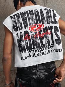 AXEPEAK Men's Casual Slogan Graphic Round Neck Sleeveless Tank Top, Summer - Multicolor - View 4