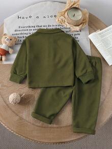 Genkimix Kids Young BoySimple Solid Gray Casual Collared Half-Zip Long Sleeve Top And Matching Pants Set, Suitable For Outings, Leisure, And Daily Sports Wear