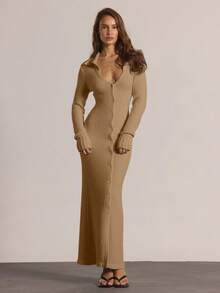 MUSERA Áo khoác cardigan dài tay cài cúc dáng maxi dệt kim mùa đông, thích hợp mặc thường ngày, đi chơi, đi chơi tối, gợi cảm, dễ thương, ấm áp, phong cách Tusk mùa xuân. - màu nâu - Xem 5