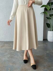 DAZY 纯色长款喇叭裙 - 米色 - 查看 4