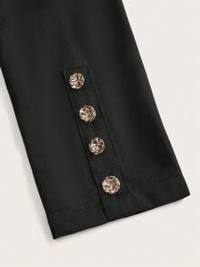 Heiryn Elegant Metal Buckle Waist Suit Jacket For Women, Office Commute Suits For Women Black Jacket Black Blazer For Women - Black - View 6