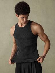 SWAVVY 남성 여름 캐주얼 민소매 조끼, 슬림핏, 블랙 패치워크, 스탠다드 사이즈