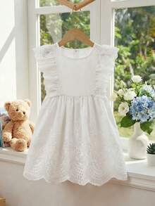 Souflis Souflis New French Style Baby Girls' Spring/Summer White Lace Trim Sleeveless Dress, Minimalist Design, Suitable For Festivals, Elegant Outings, And Cozy Home Moments Baby Girl Summer Dress Apricot Baby Girl Dress Baby Girl White Dress - White - View 7