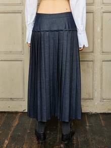 COUREZ PVL面料百褶中长裙/Y2K秋冬女装裙装可爱外出派对装扮新年装扮低腰百褶裙 - 藍色 - 查看 3