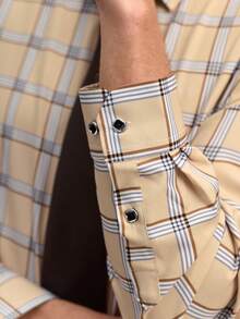 Officeau New Fashion Casual Plaid Print Long Sleeve Shirt, Fall Spring To Summer - Khaki - View 10