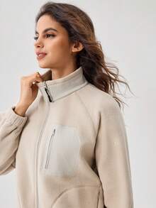 OutZeal Women Outdoor Jacket Winter Casual Thermal Fleece Stand Collar Multi Pockets Outdoor Top - Apricot - View 8