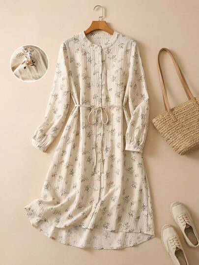 Rusticease Elegant Ditsy Floral Mid-Length Dress For Women Winter Clothes Winter Clothes New Year Dress Winter Dress Winter Clothes For Women Elegant Dresses For Women New Year Outfit  Casual Dresses For Women  Floral Dress White Dress Party Floral Print Dress Cottagecore Dress French Style Dress Casual Dresses For Woman Summer Casual Dresses Long Sleeve Summer Dresses