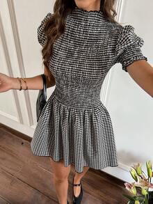 Serisse Rochie scurtă de vară pentru femei, în carouri, cu mâneci bufante - Multicolor - Vizualizare 7