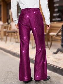 AKNOTIC 男士休闲时尚格子喇叭裤，适合派对和聚会 - 紫色 - 查看 4