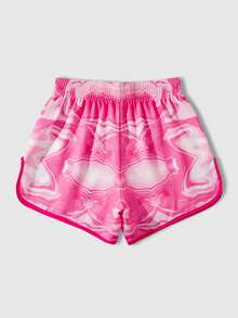 ROMWE MEN Street Life 男士休闲时尚街头运动字母扎染印花弹力腰短裤，夏季 - 粉色 - 查看 2