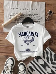 Attitoon 3件套休闲简约鸡尾酒杯图案圆领短袖露脐女式T恤 - 彩色 - 查看 4