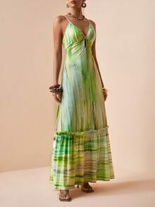 Zivah Women's Pleated Hollow-Out Elegant Cinched Waist Party Maxi Cami Dress - Multicolor - View 5