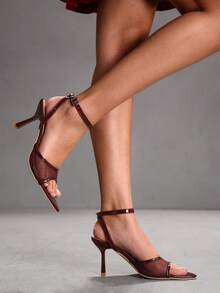 CUCCOO SZL Women's Pointed Toe Buckle Design Fashion High Heel Sandals For Daily Wear Valentine's Day - Burgundy - View 1