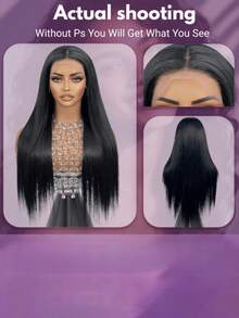 5x5 Lace Glueless Wigs Pull On And Go Extra Convenient Straight Lace Front Wigs 200% Density Brazilian Straight Virgin Wigs Pre-Plucked Hair For Women 24 Inch Natural Hairline Variable Styling Options Everyday Wear And Versatile Styles - Natural & Black - View 2
