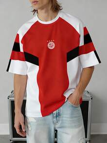 Manfinity Roghcode Men's Summer Casual Geometric Color Block Patchwork Short Sleeve T-Shirt - Multicolor - View 2