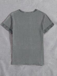 SHEIN LUNE 女士彩色休闲圆领短袖上衣，复古拼接猫咪图案，适合日常休闲穿着 - 彩色 - 查看 2