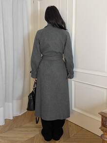 Ronhire Women's Notched Collar Double Breasted Overcoat - Grey - View 2