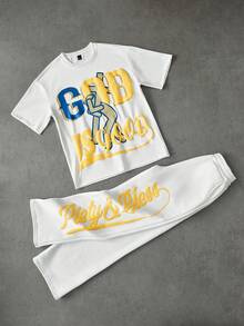 Pavtros品牌时尚3D立体印花T恤套装，适合街头穿搭、休闲穿着、情人节礼物、居家、户外音乐节、朋友聚会、儿童礼物、男友/老公礼物、周年纪念礼物。 - 白色 - 查看 2