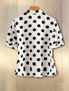 Franclia Elegante Bluse für Damen für Büro, Urlaub, Strand, Pendeln, romantische Anlässe, Bankette, Partys, Geburtstage, Konzerte, Valentinstag, Karneval und mehr. Schwarz-Weiß gepunktetes Top - Weiss - Übersicht 4