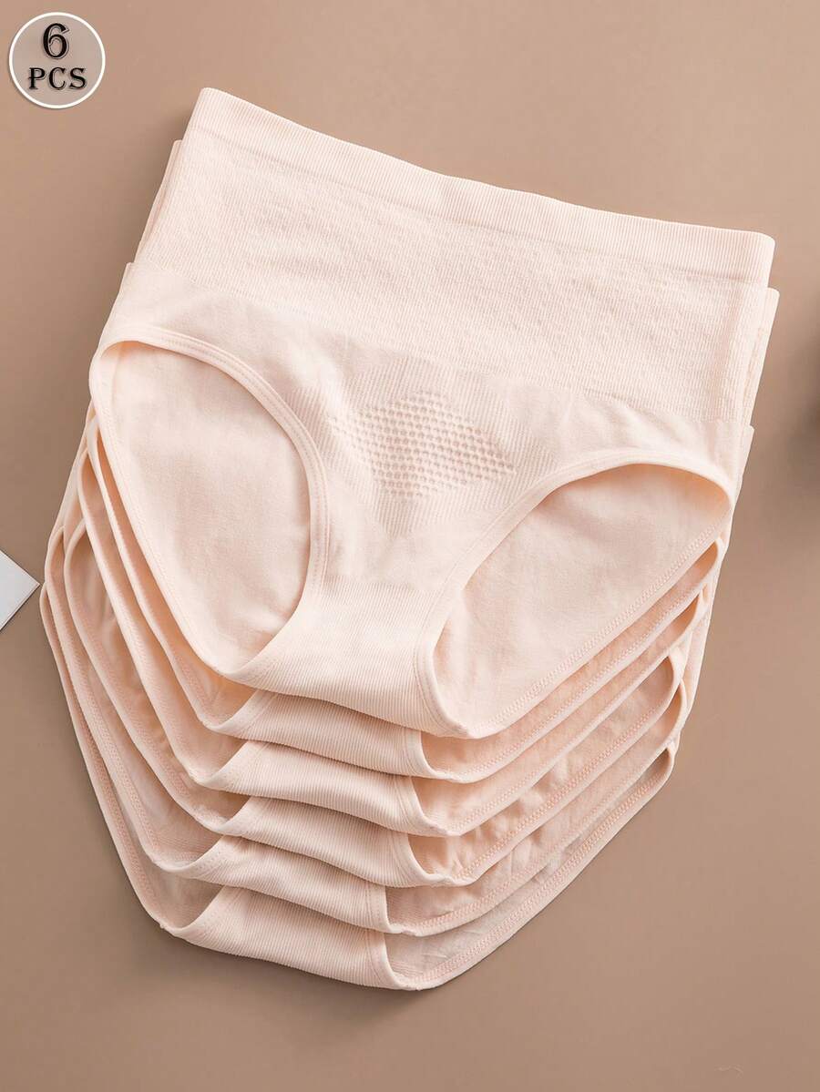SHEIN 6pcs Comfortable Women's Seamless High Waist Briefs, Apricot Color - Apricot - View 1