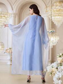 Al Najma Đầm maxi dài kiểu Thổ Nhĩ Kỳ cổ điển màu xanh nhạt dành cho nữ, áo choàng dài truyền thống Ả Rập. - Màu xanh lam - Xem 9