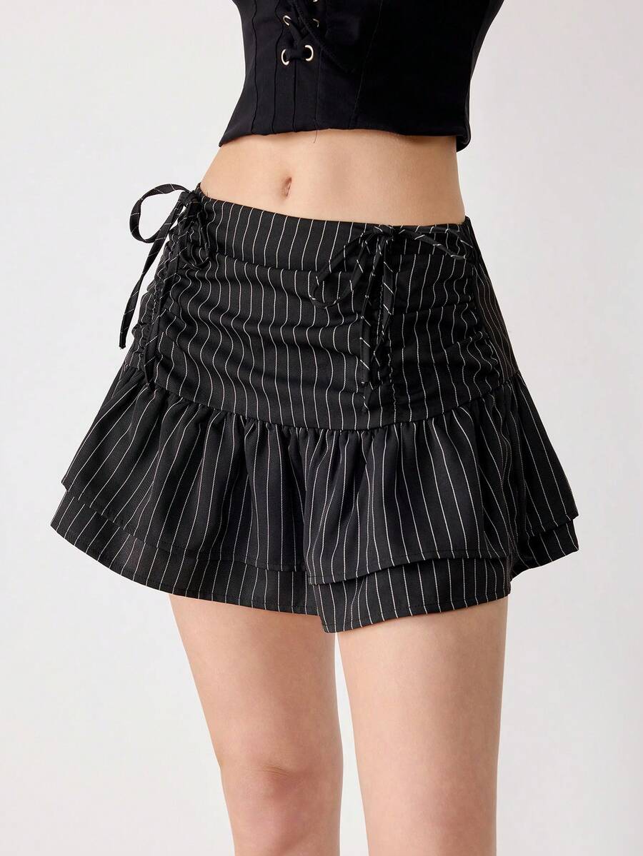 Ardnt 经典美式学院风女装春夏新款腰部褶皱蝴蝶结装饰半身裙 - 黑色 - 查看 1