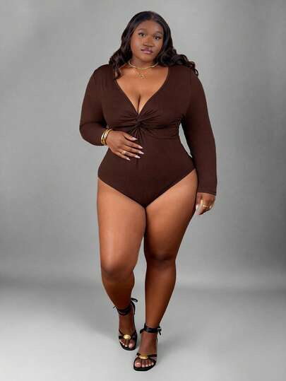 CurvyTilda Plus Size Women's Tights, Black, Ladies Bodysuit Long Sleeve, Black Long Sleeve Long Sleeve Shirt Women