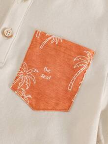 Cozy Pixies 2pcs/Set Young Boy Apricot Print Vacation Plant Pattern Pocket Half-Zip All-Match Mandarin Collar Pullover Top & Soft Printed Pants Set Boy Cotton Set Kids Long Sleeve Summer Sets Linen 2 Piece Boy Summer Set Boy Linen Outfit Boys Linen Short Sets Cotton Clothes - Multicolor - View 8