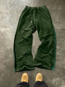 Manfinity EMRG Pantalones de chándal casuales y holgados de algodón para hombres, con estilo urbano, diseño minimalista, cintura elástica, tela desgastada, versátiles para uso diario, ocio, moda, estilo callejero, adecuados como regalo de vacaciones - Verde Oscuro - Ver 2