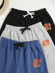 SHEIN 3件套 青少年男童度假学院风印花宽松直筒针织短裤，3种颜色 - 彩色 - 查看 6